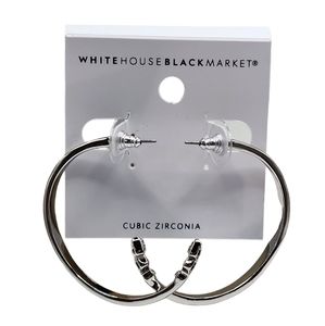White House Black Market Silver Station Hoop with Gem Earrings